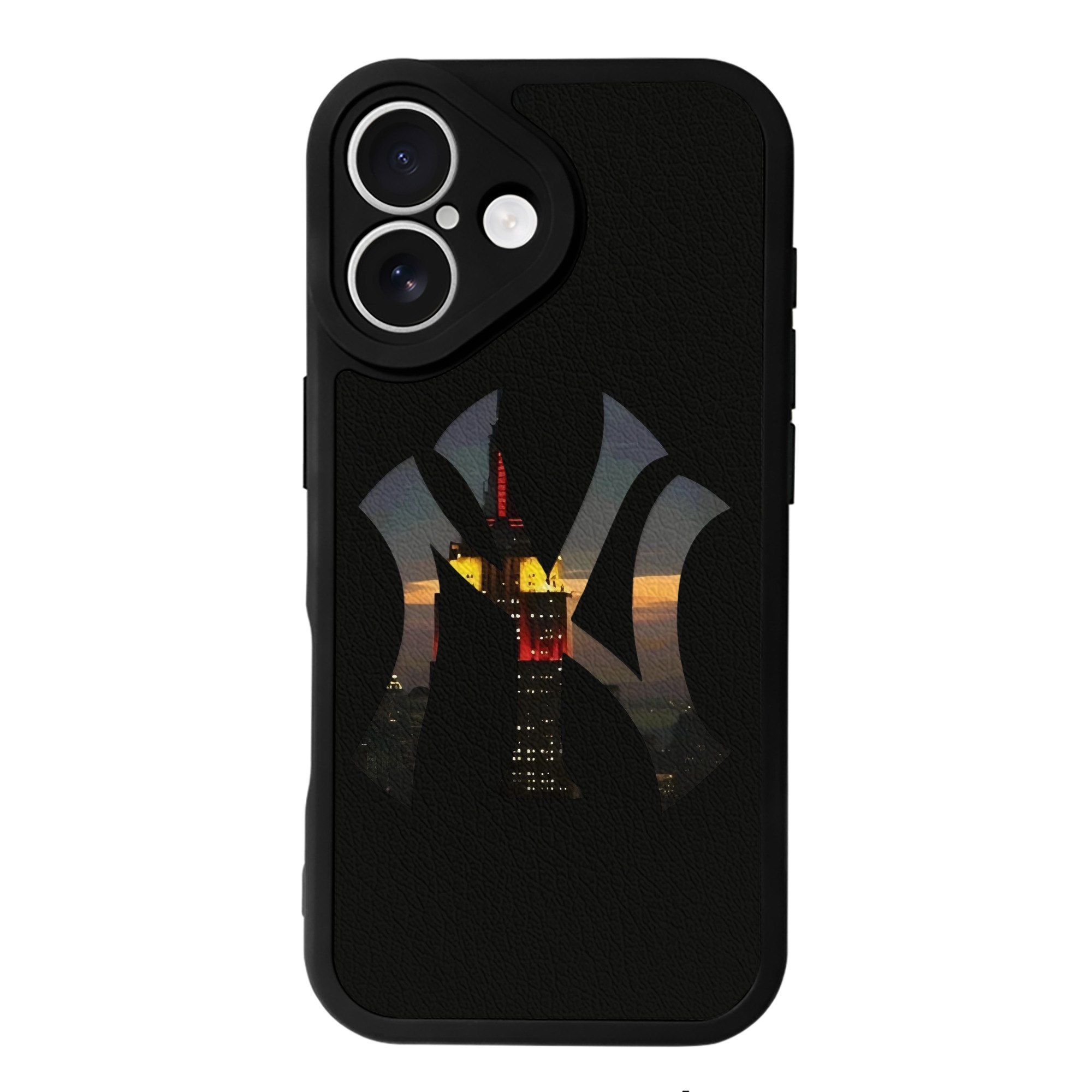 New York Yankees Logo New York Background IPhone 16 Silicone Leather Case – UV Print, Lambskin Texture – Perfect Fit, Wireless Charging Compatible, Scratch Resistant, Precise Cutouts – Stylish Protection For IPhone 16